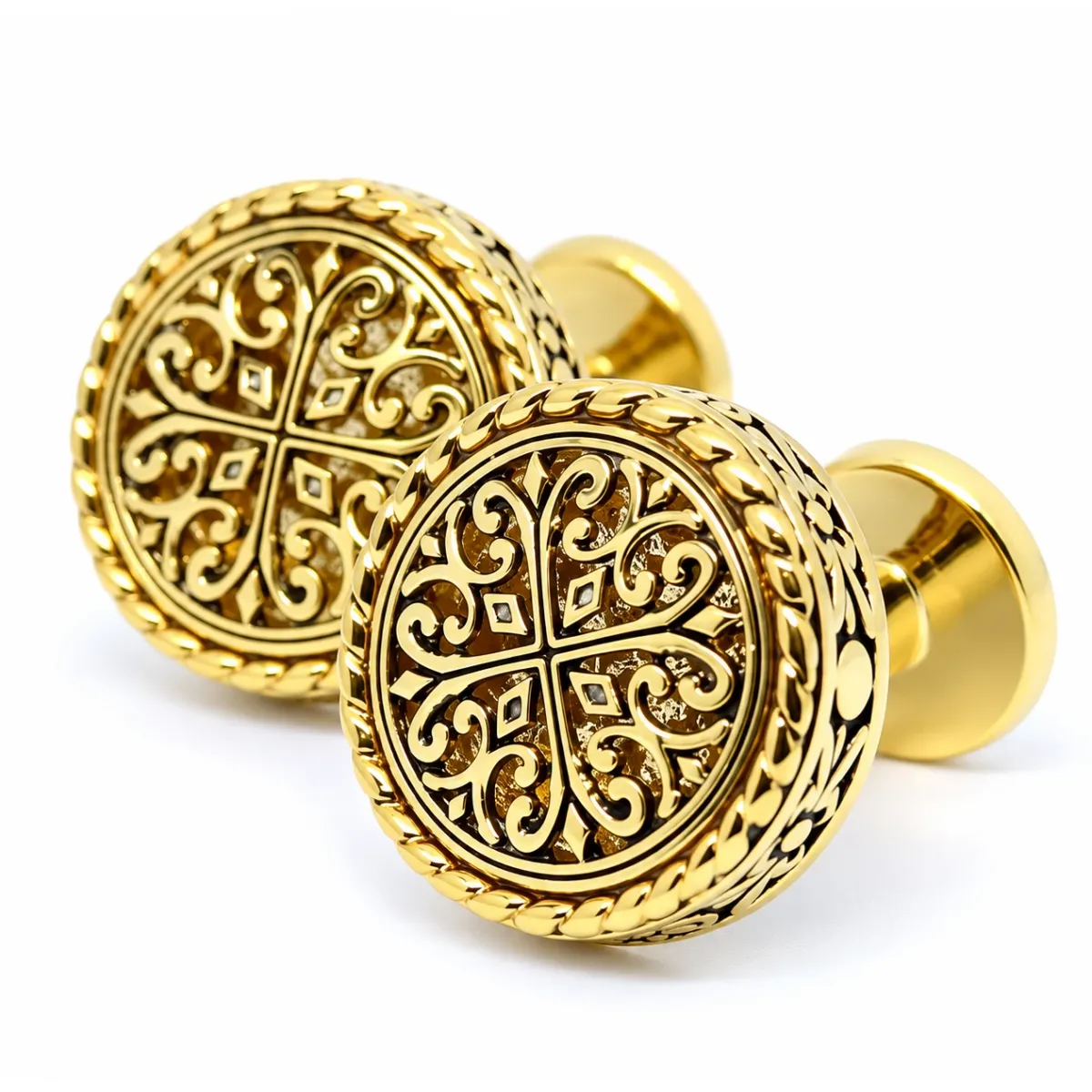 Runde Vintage-Manschettenknöpfe – Gold mit antikem, elegantem Muster