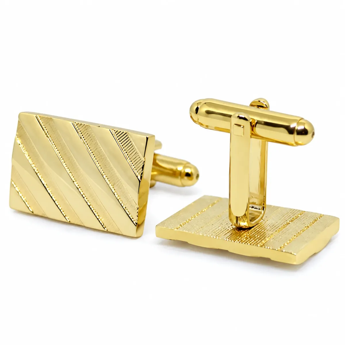 Rechteckiger goldener Manschettenknopf - geflochtener Streifen