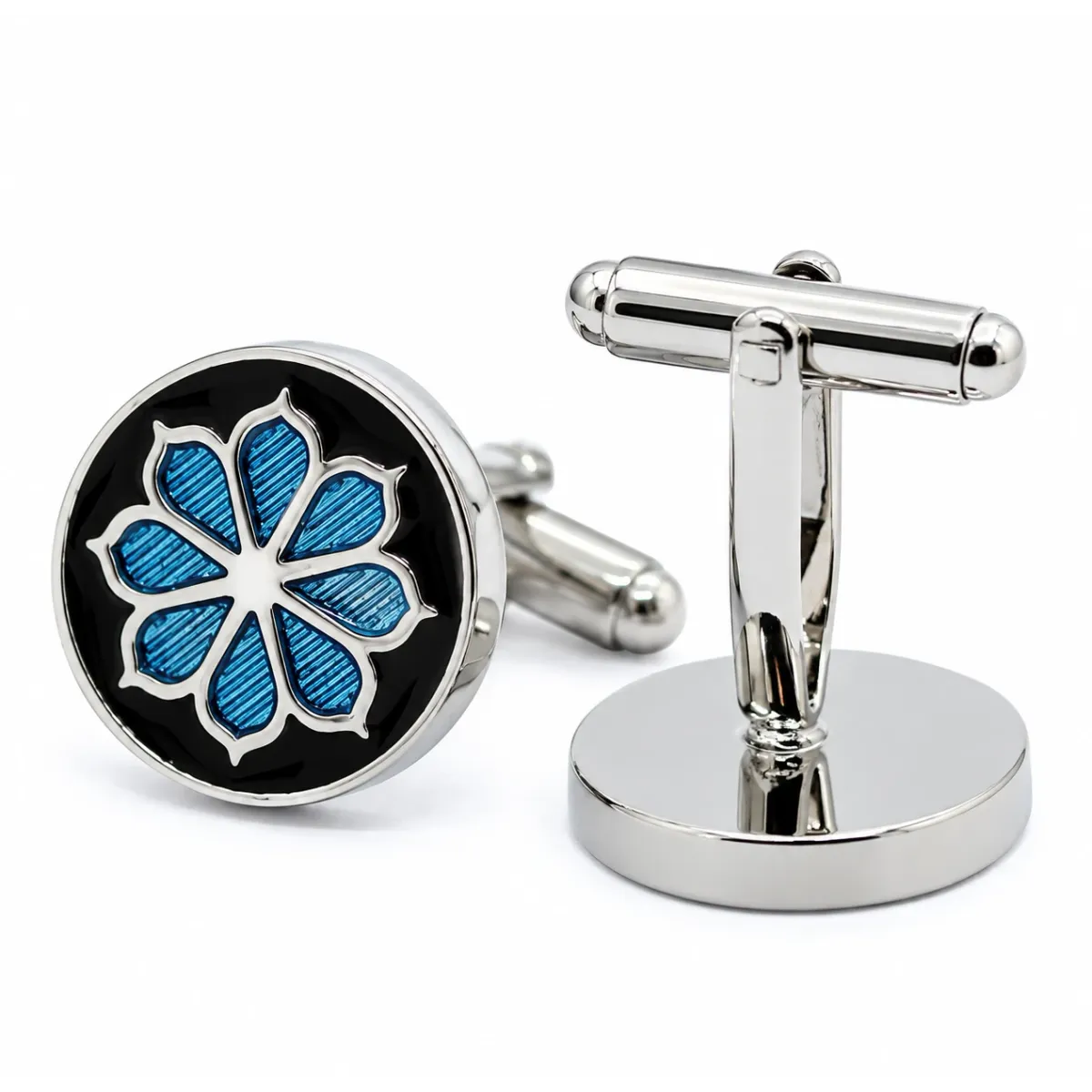 Runde Manschettenknöpfe - Blaue Blume