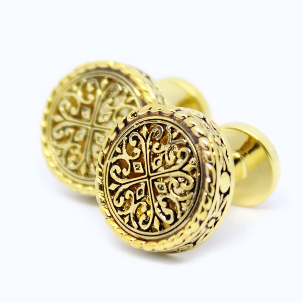 Runde Vintage-Manschettenknöpfe – Gold mit antikem, elegantem Muster