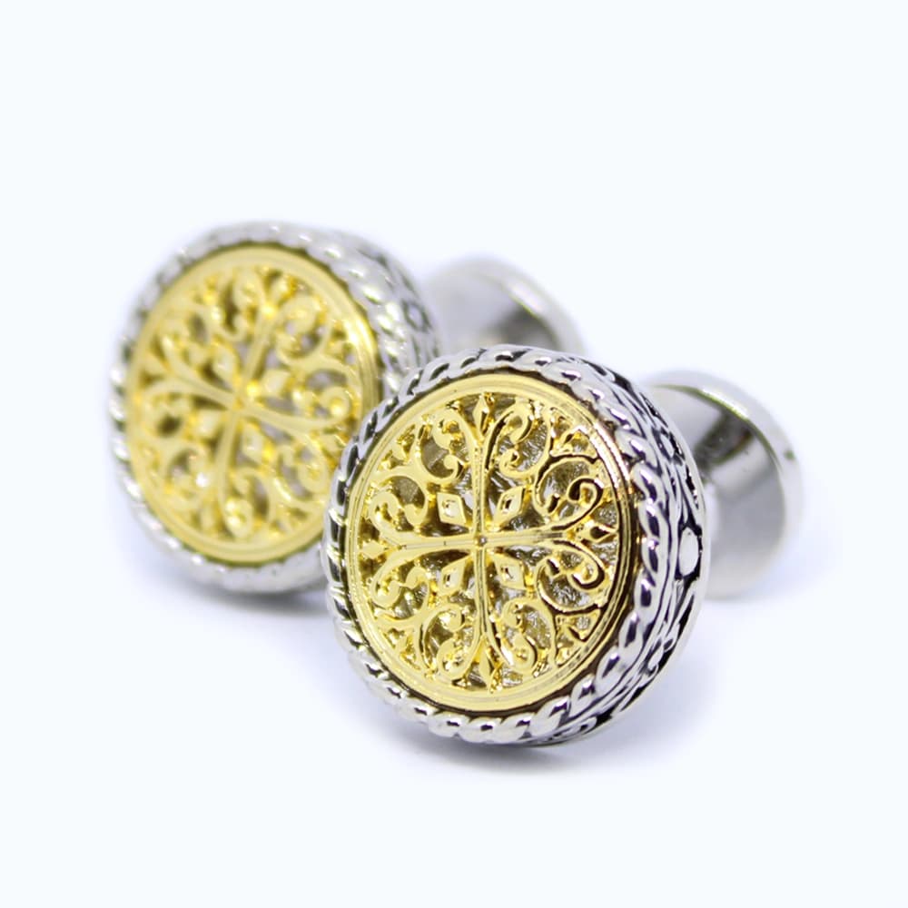 Runde Vintage-Manschettenknöpfe – Gold/Silber mit antikem, elegantem Muster
