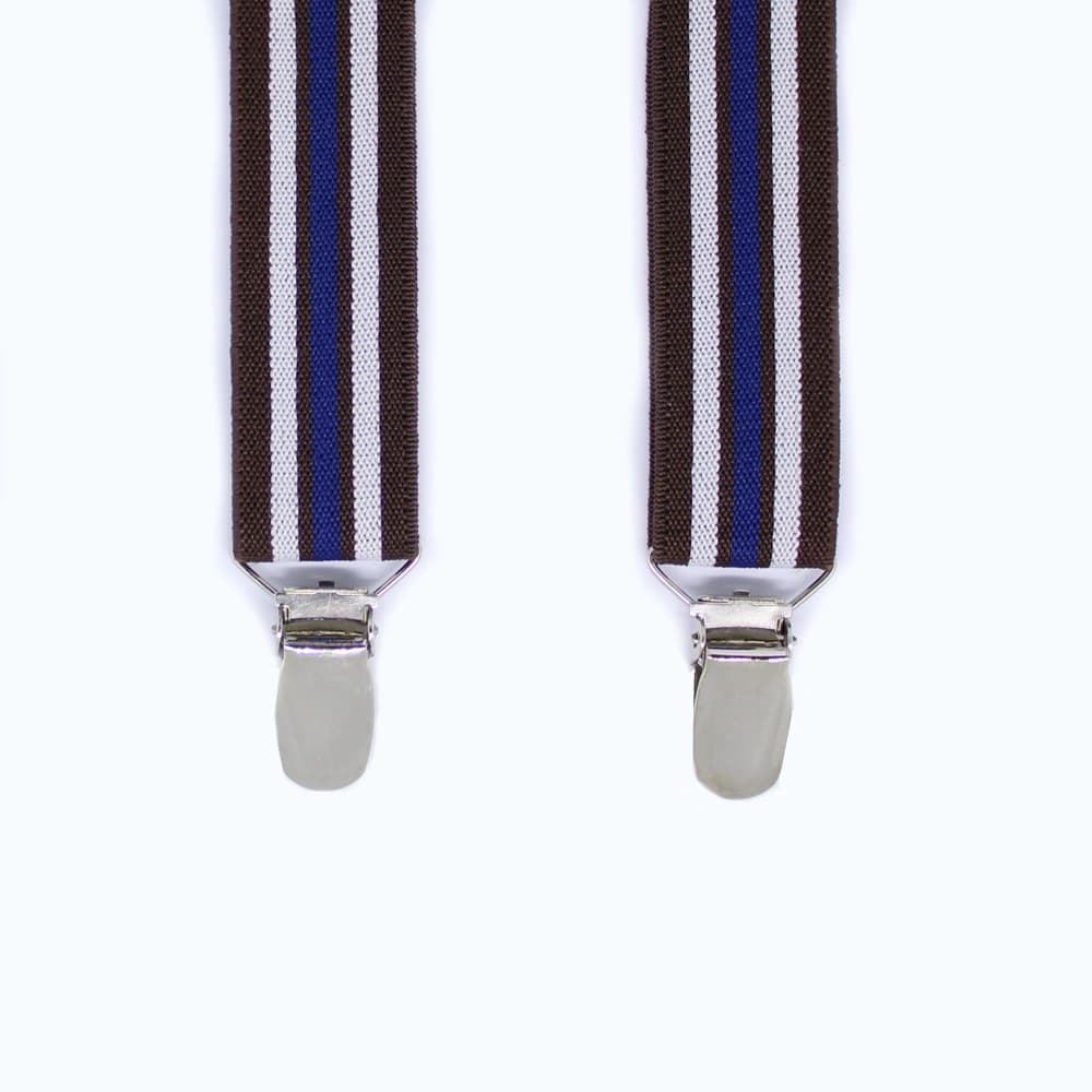 Herren Hosenträger - Braun mit dunkelblauen und weißen Streifen