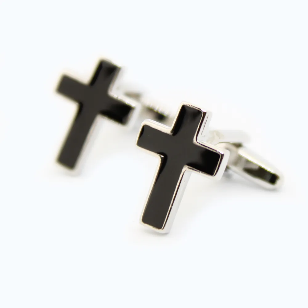 Manschettenknöpfe Schwarz mit christlichem Kreuz