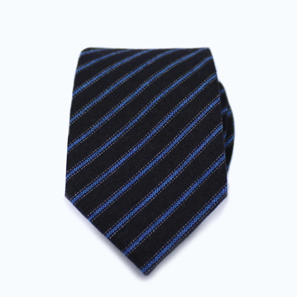 Krawatte Wolle/Baumwolle - Schwarz mit blauen Streifen