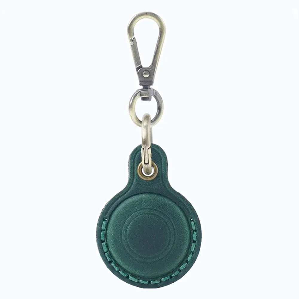 Vintage Leder-AirTag-Schlüsselanhänger – Grün