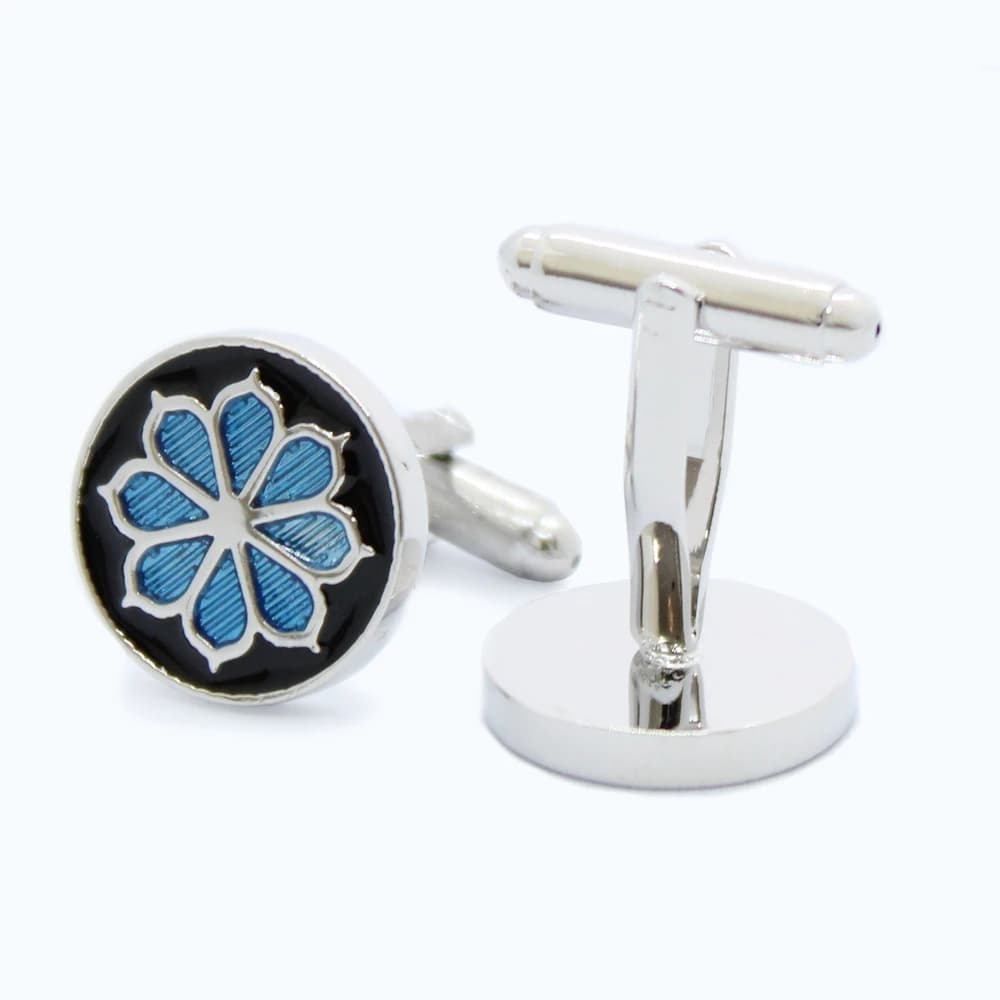 Runde Manschettenknöpfe - Blaue Blume