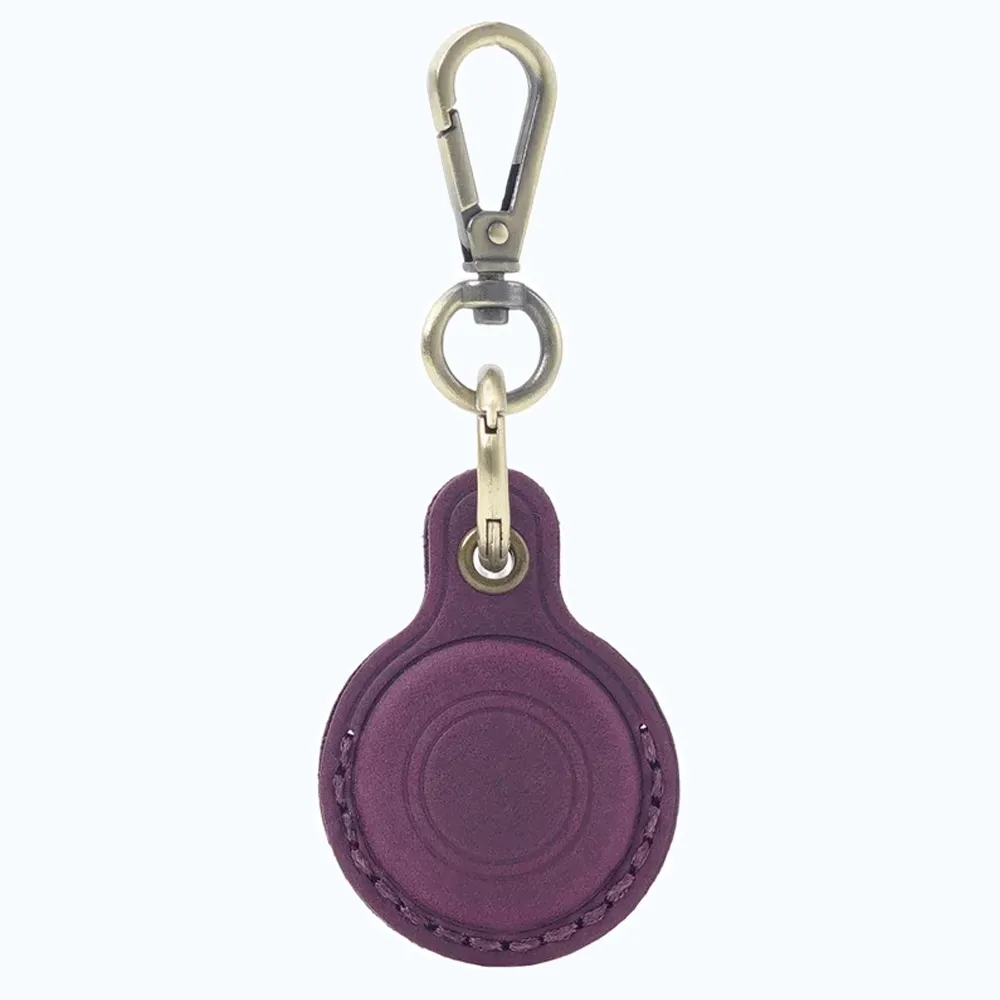 Vintage Leder-AirTag-Schlüsselanhänger – Lila