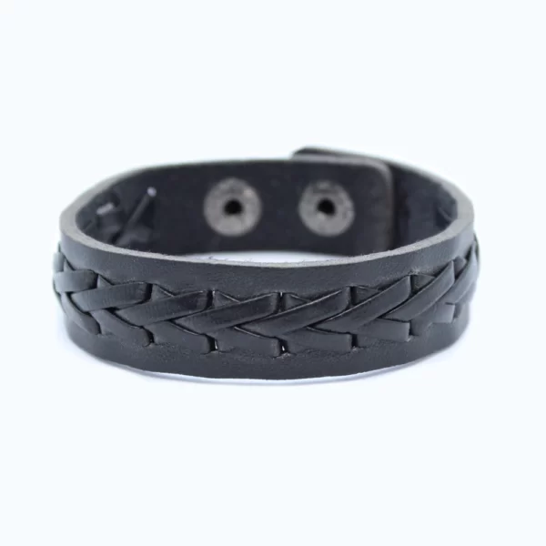 Lederarmband - Schwarz mit schmalem geflochtenem Rand