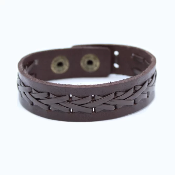 Lederarmband - Braun mit schmalem geflochtenem Rand