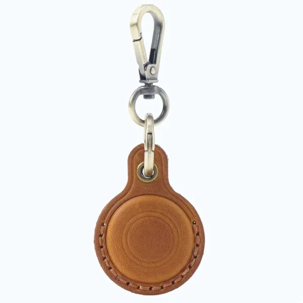 Vintage leren airtag sleutelhanger - cognac